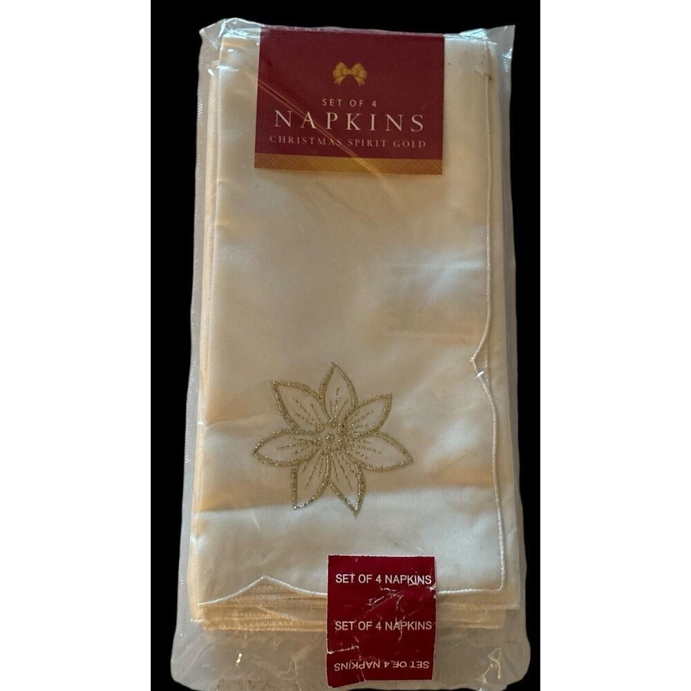 Cloth Napkins Christmas Spirit Gold Set Of 4 Bed Bath & Beyond NEW SEALED